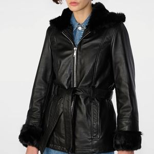 Genevieve Belted Leather Wilson's leather coat with fur lining.